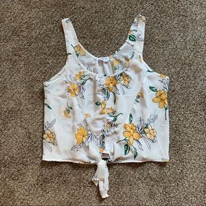 Sienna Sky Floral White and Yellow Tie Tank Top